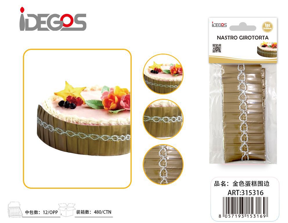 NASTRO PER DECORAZIONE TORTE ORO 1M