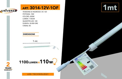 STRISCE LED DA 1METRO/12V/10W/6500K/144D