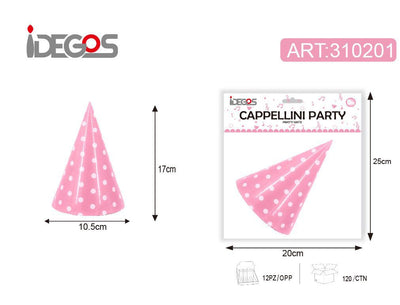 ACCESSORI FESTA CAPPELLO CARTA CON PUNTINI 210G 6PZ ROSA