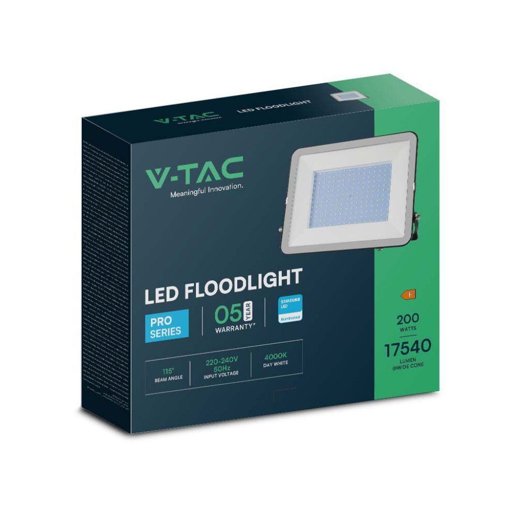 V-TAC PRO Faro LED SMD Chip Samsung 200W Colore Nero 4000K IP65