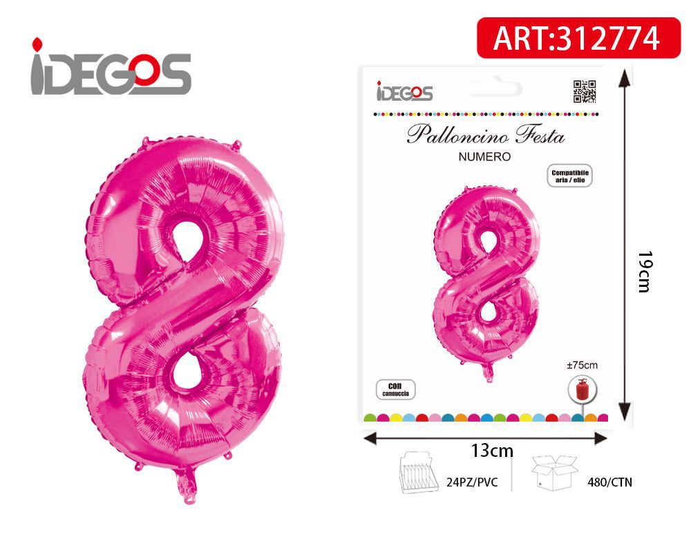 PALLONCINO 75CM ROSA NUMERO 8