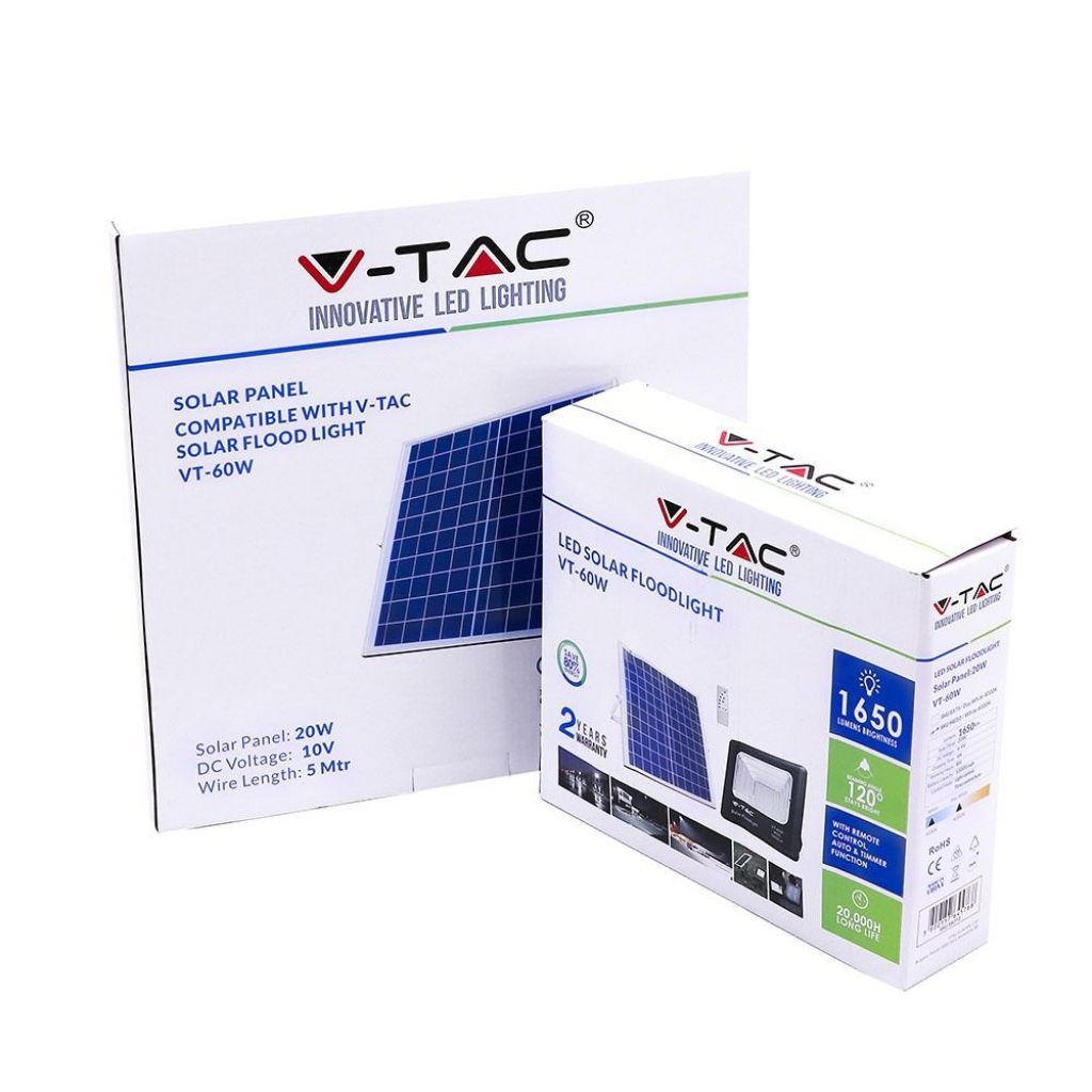 V-TAC Faro LED 60W con Telecomando e Pannello Solare 20W 4000K