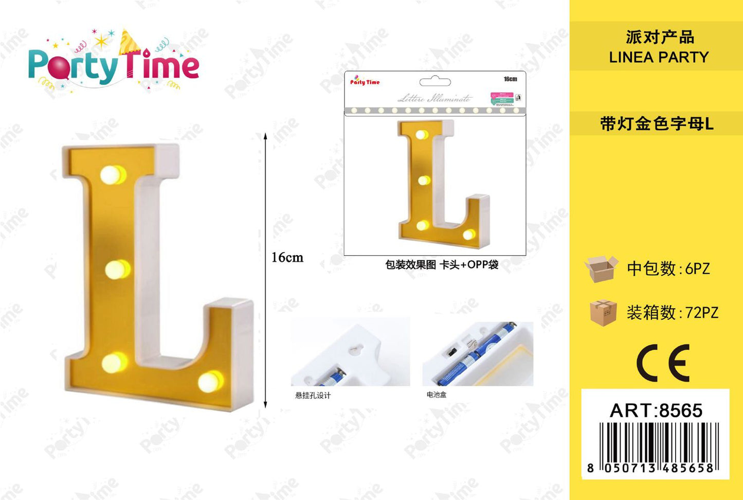 *16CM LETTERA A LUCI LED L ORO