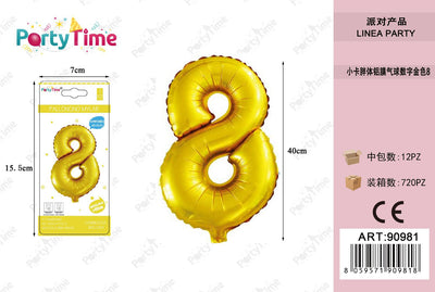 *PALLONCINO MYLAR ORO 35CM NUMERO 8