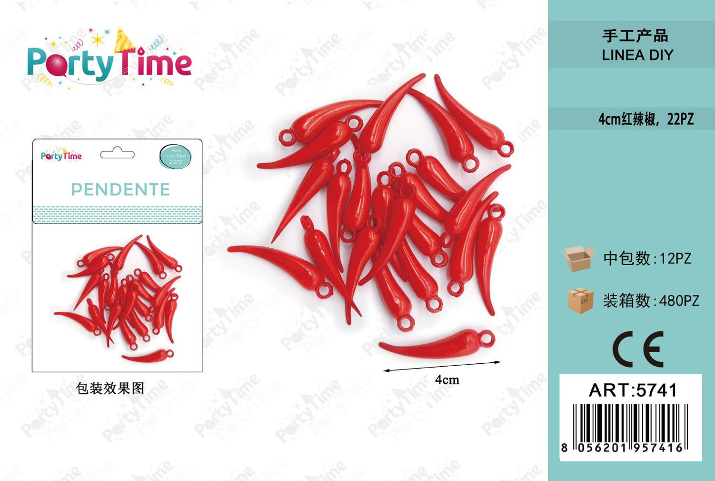 *PENDENTE ROSSO 4cm 22PZ