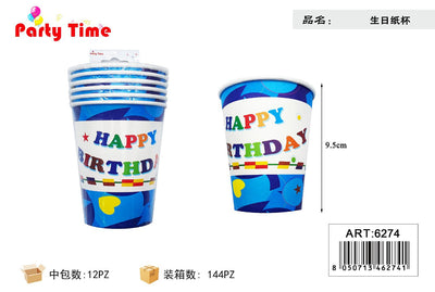 *BICCHIERE DI CARTA BLU HAPPY BIRTHDAY 9.5CM 6PZ