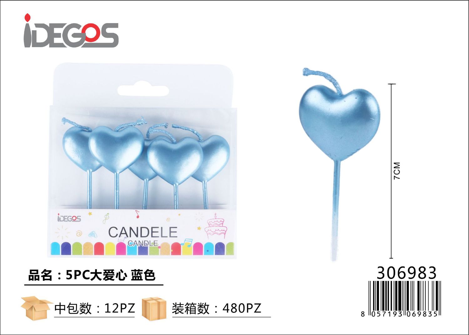 CANDELE A CUORE CELESTE 5PZ