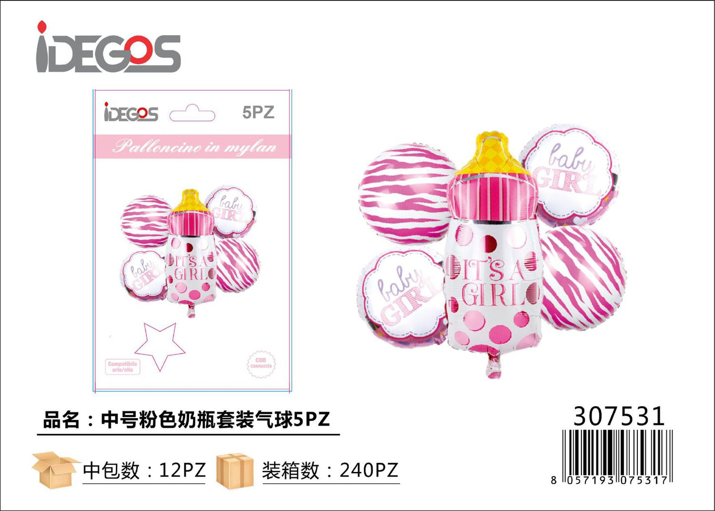 SET DI PALLONCINI 5PZ BIBERON ROSA