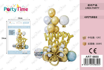 *set di palloncino 'happy b.day' oro