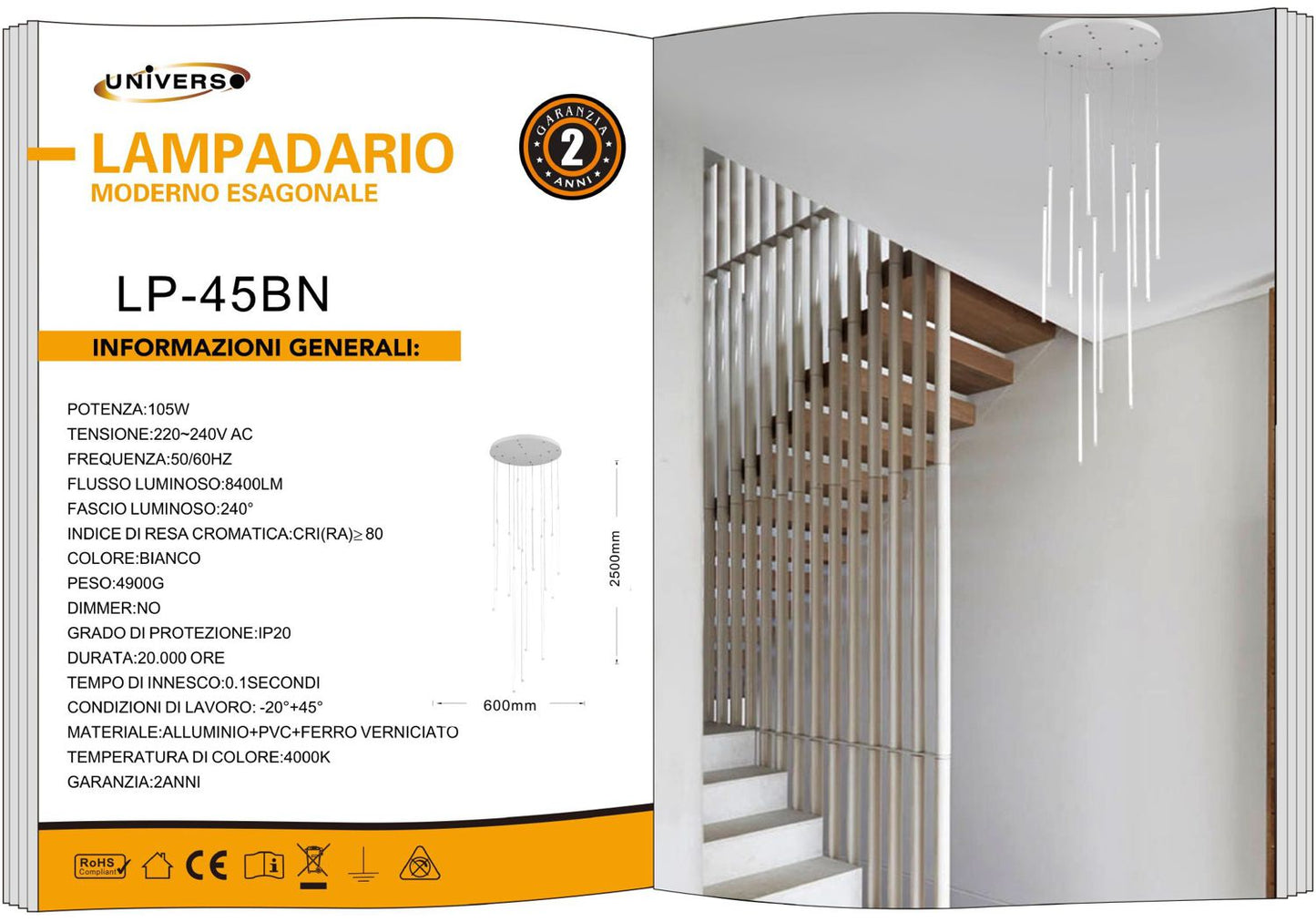 LAMPADARIO DA SOFFITTO/105W/4000K/BIANCO