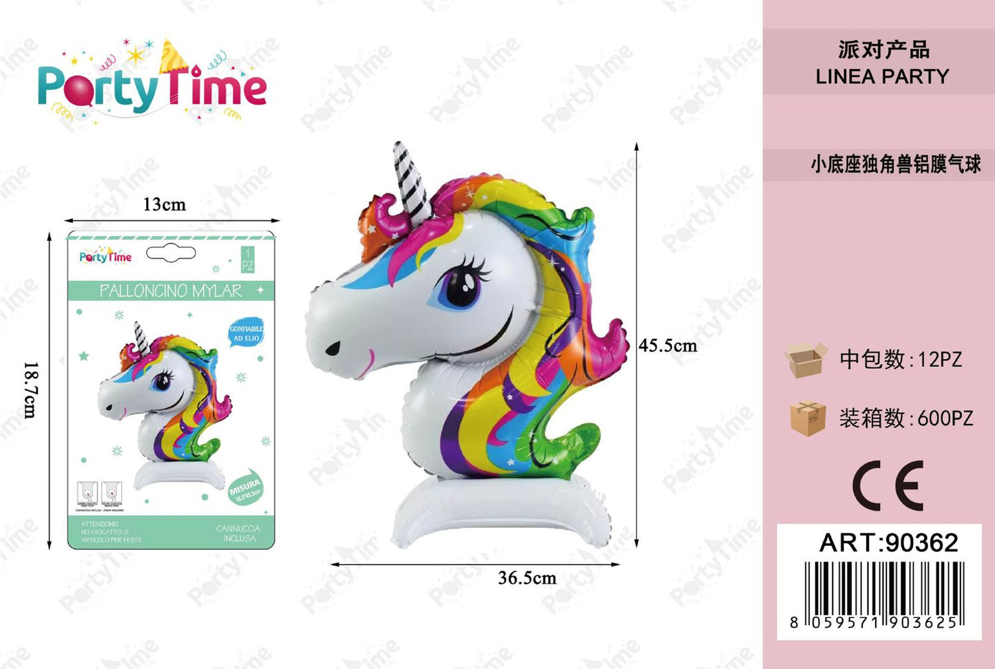 *palloncini mylar unicorn con base 36.5x45.5cm