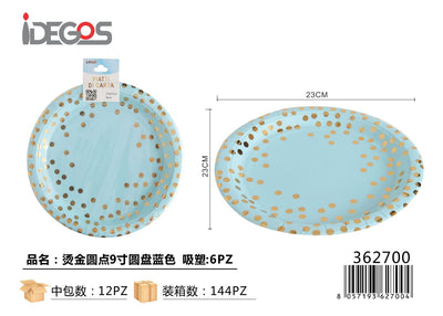 PIATTI DI CARTA RONTONDO 9P CELESTE A POIS