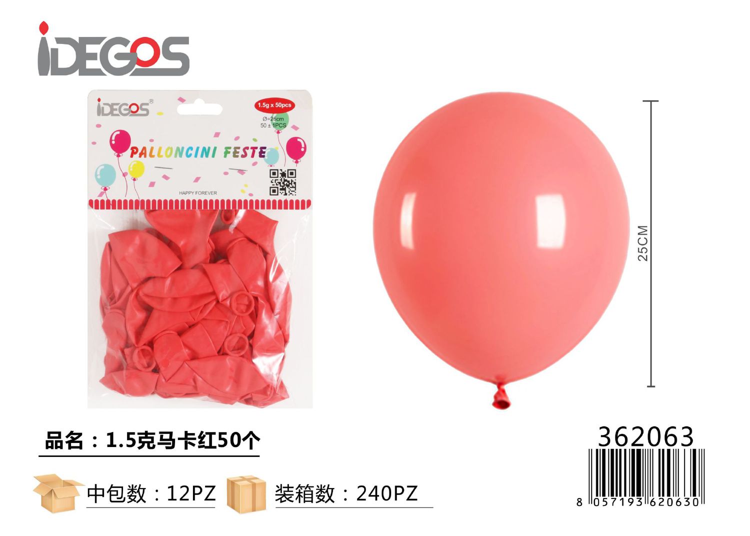 PALLONCINI IN LATTICE ROSSO PASTELLO 50PZ