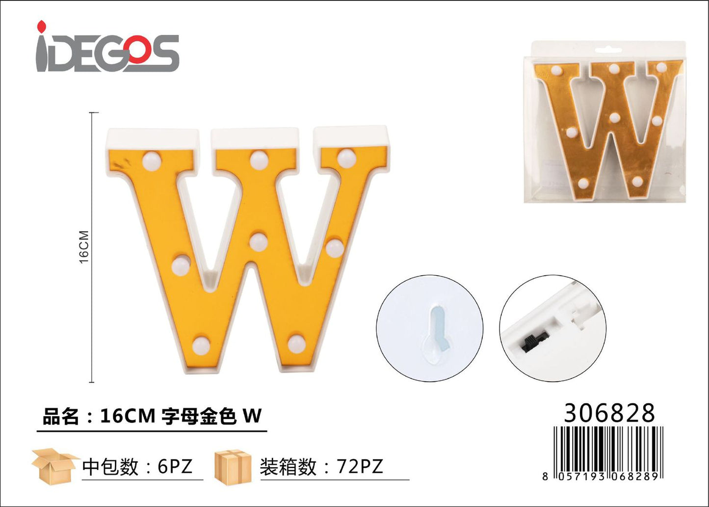 LETTERE CON LUCI LED W 16CM ORO