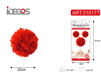 ACCESSORI FESTA GHIRLANDA CON FIORE DI CARTA 25CM 17G 1PZ ROSSO