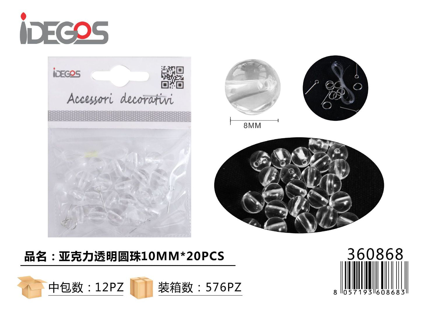 ACC/DECORATIVI A PERLINE TRASPARENTE 10MM 20PZ