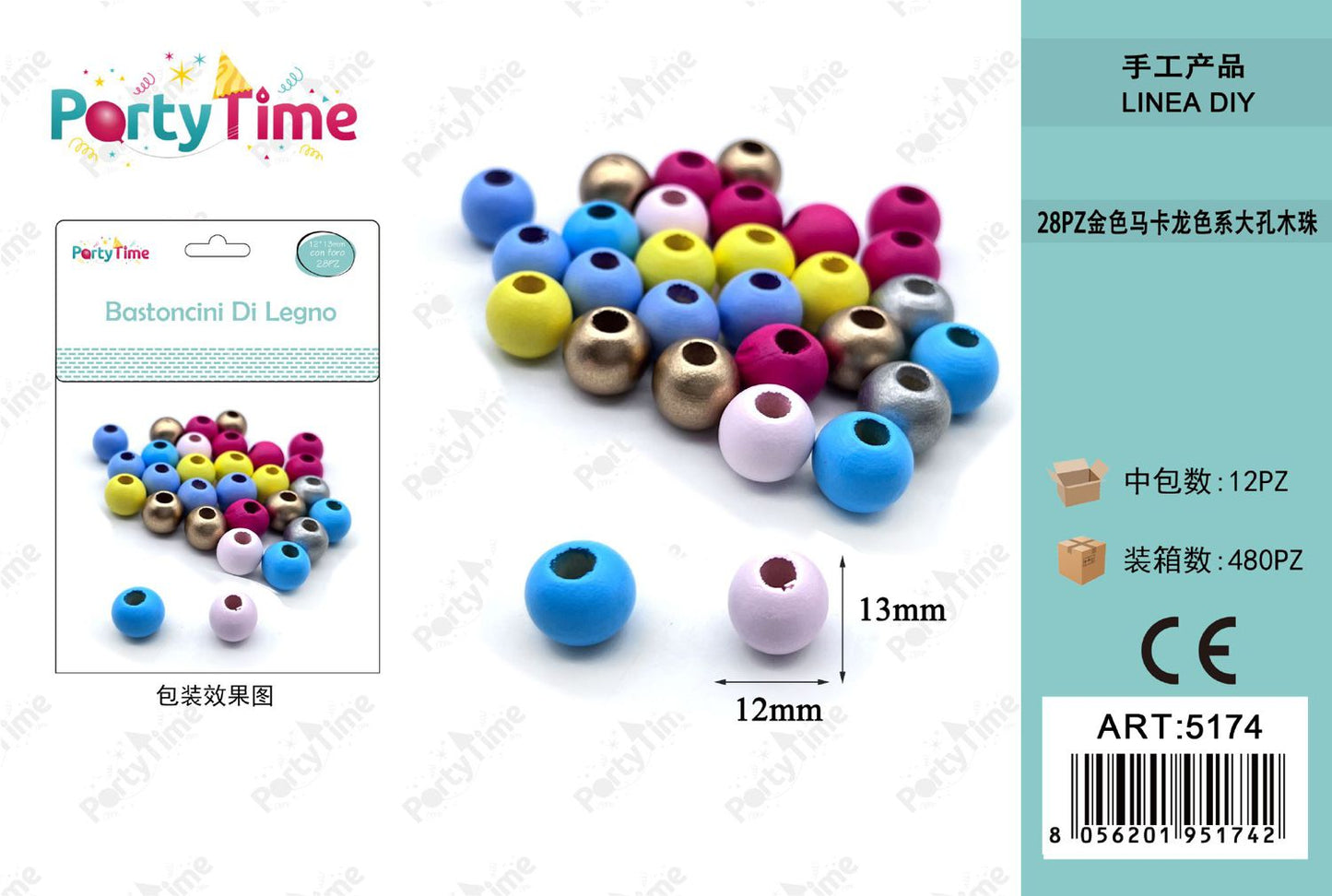 *bastoncini di legno colore macaron 12*13mm