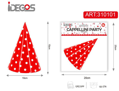 ACCESSORI FESTA CAPPELLO CARTA CON PUNTINI 6PZ ROSSO