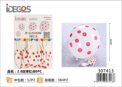 PALLONCINI ROSSO A POIS BIANCO 6PZ 2.8G