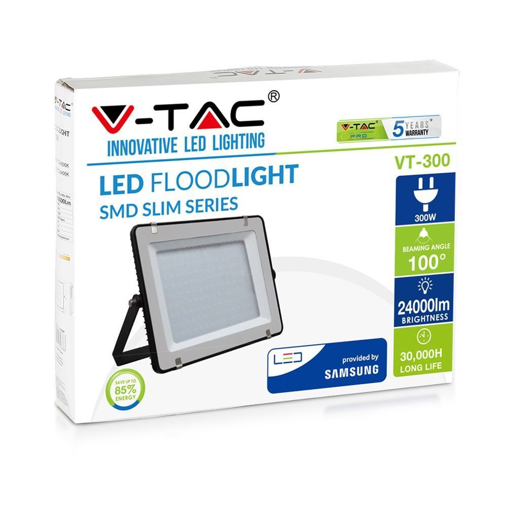 V-TAC PRO Faro LED SMD Chip Samsung 300W Colore Nero 4000K IP65