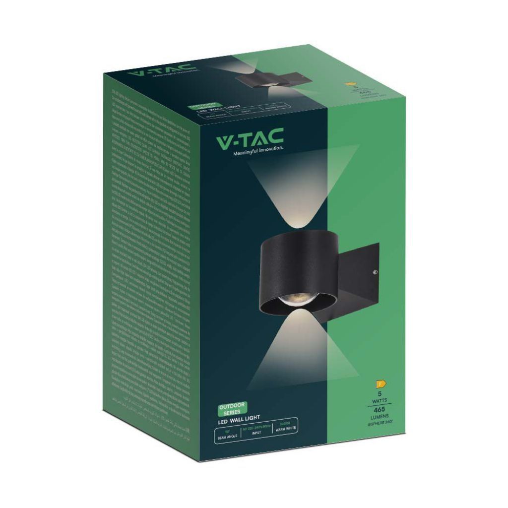 V-TAC Applique LED da Muro 5W Doppio Fascio Luminoso Corpo Nero 3000K IP65