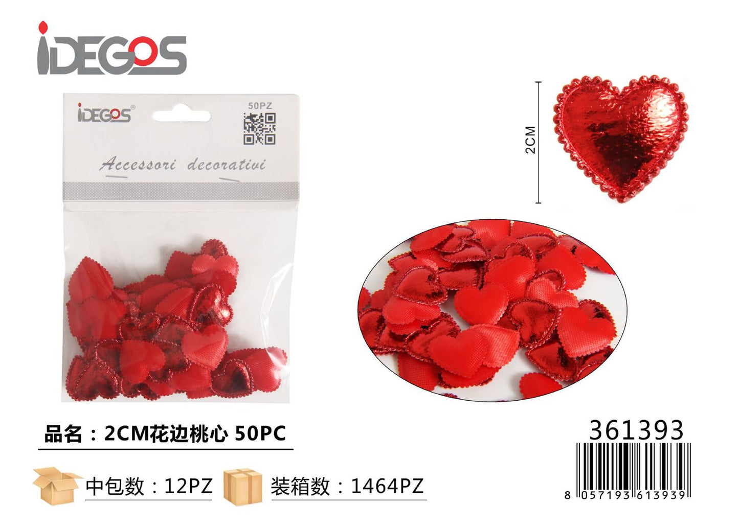 ACC/DECORATIVI A CUORICINI ROSSO 2CM 50PZ