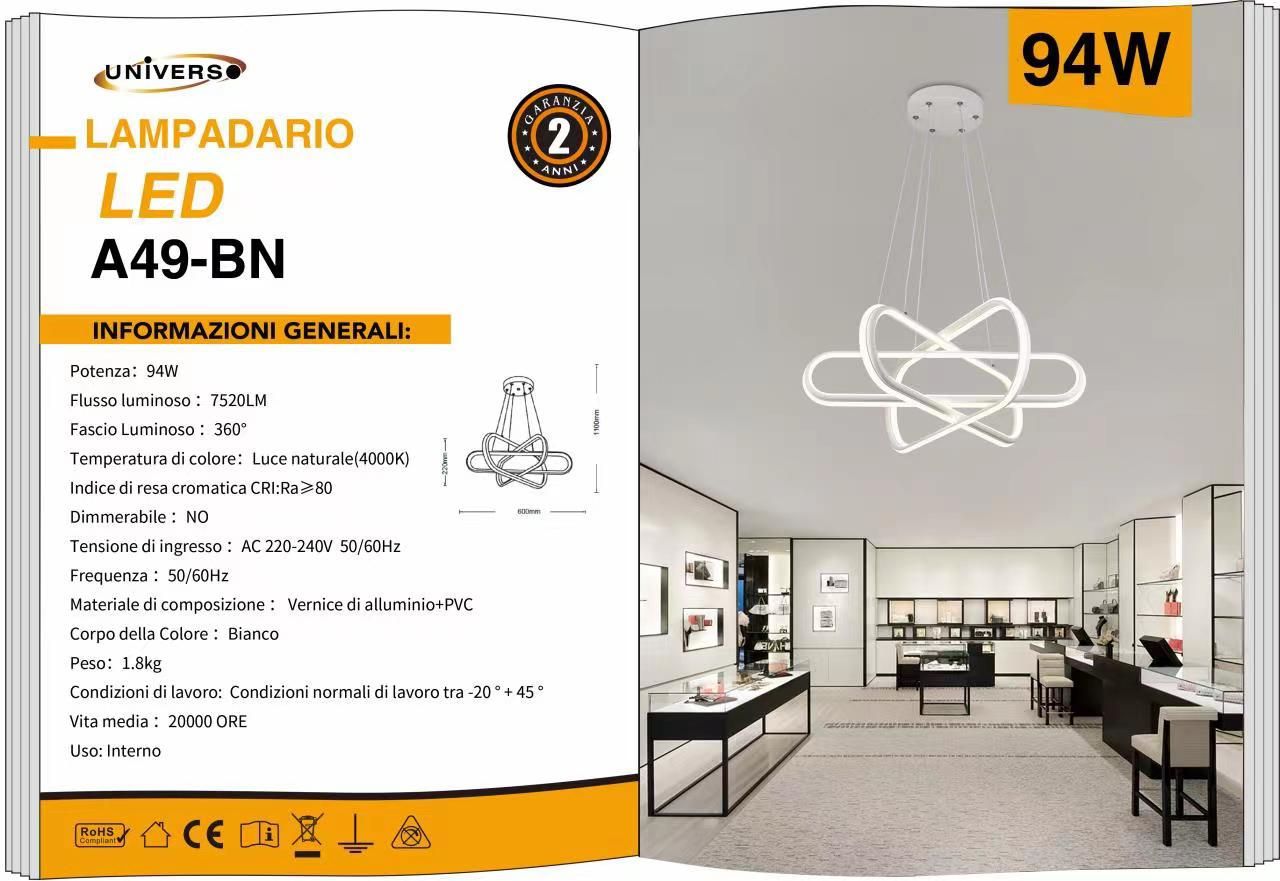 LAMPADARIO DA SOFFITTO BIANCO /94W 4000K