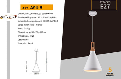 LAMPADARIO DA SOFFITTO/1XE27