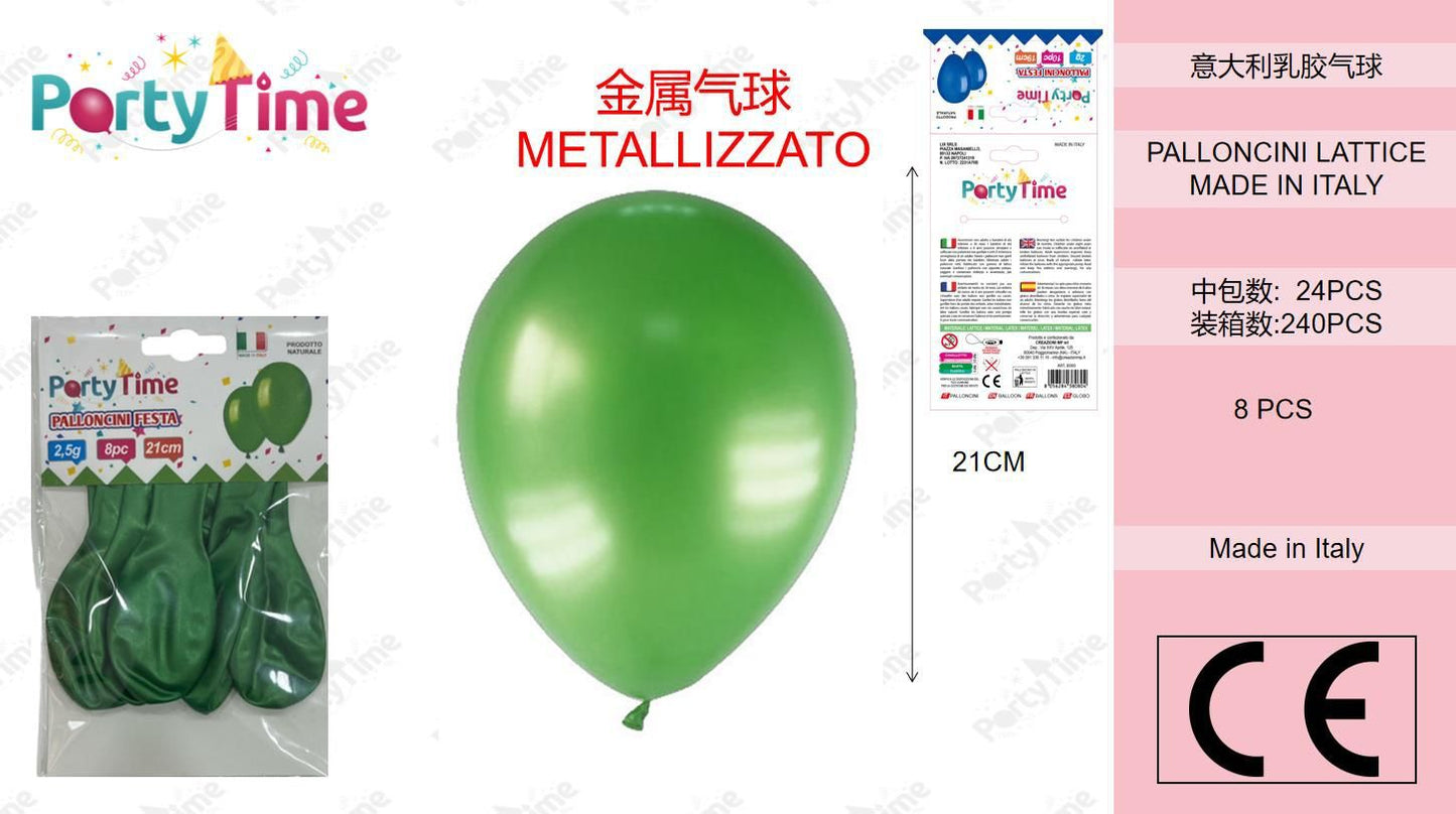 *BUSTA PALLONCINI GOMMA AM80 METALLIZZATO VERDE 8 PZ