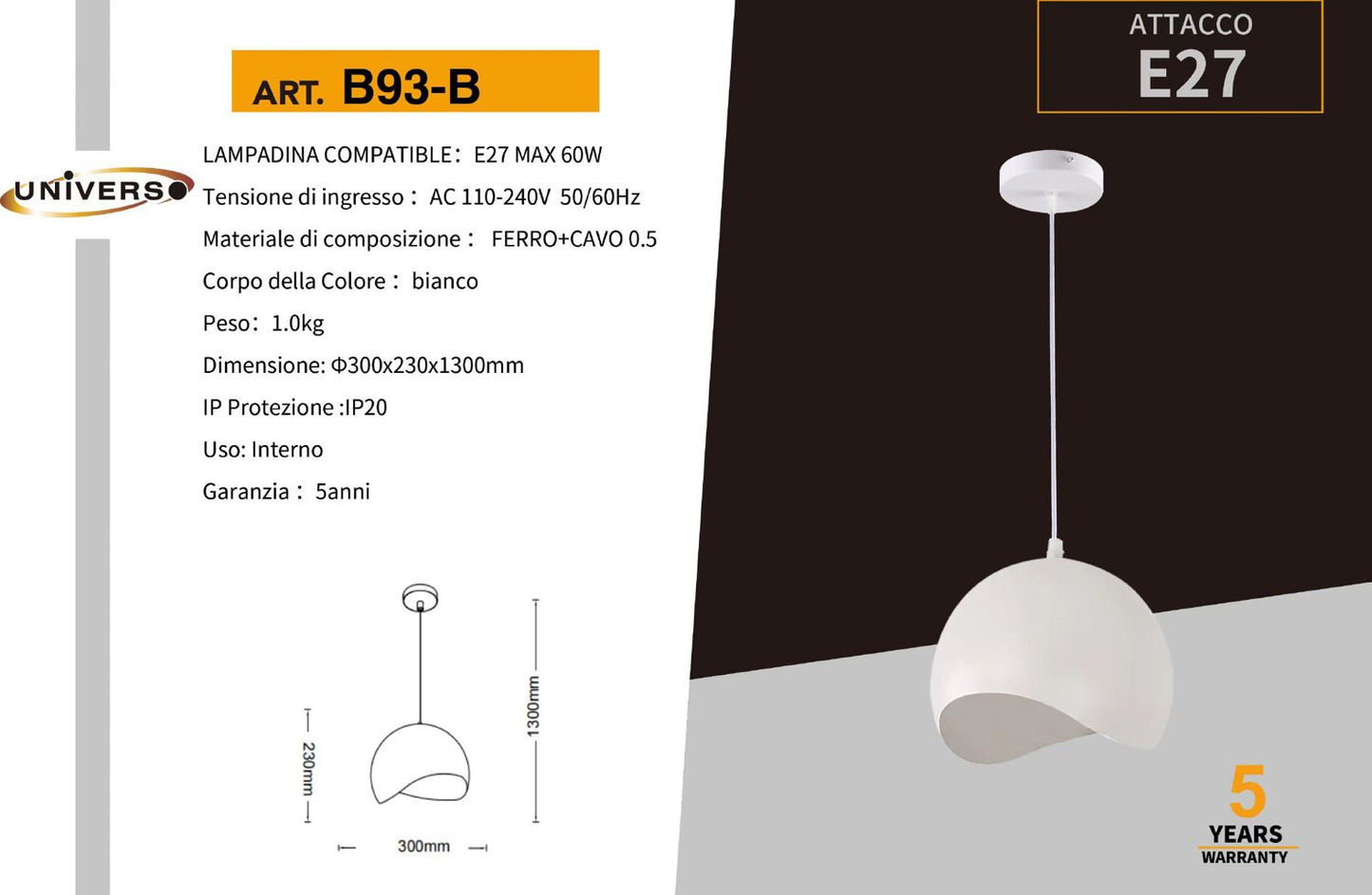 LAMPADARIO DA SOFFITTO/1XE27