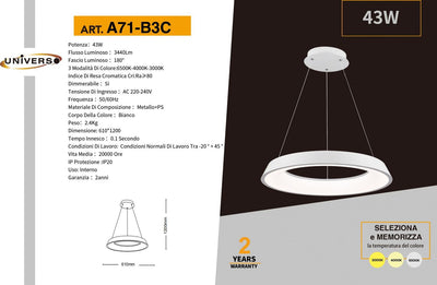 LAMPADARIO DA SOFFITTO/38W/3000K-6500K