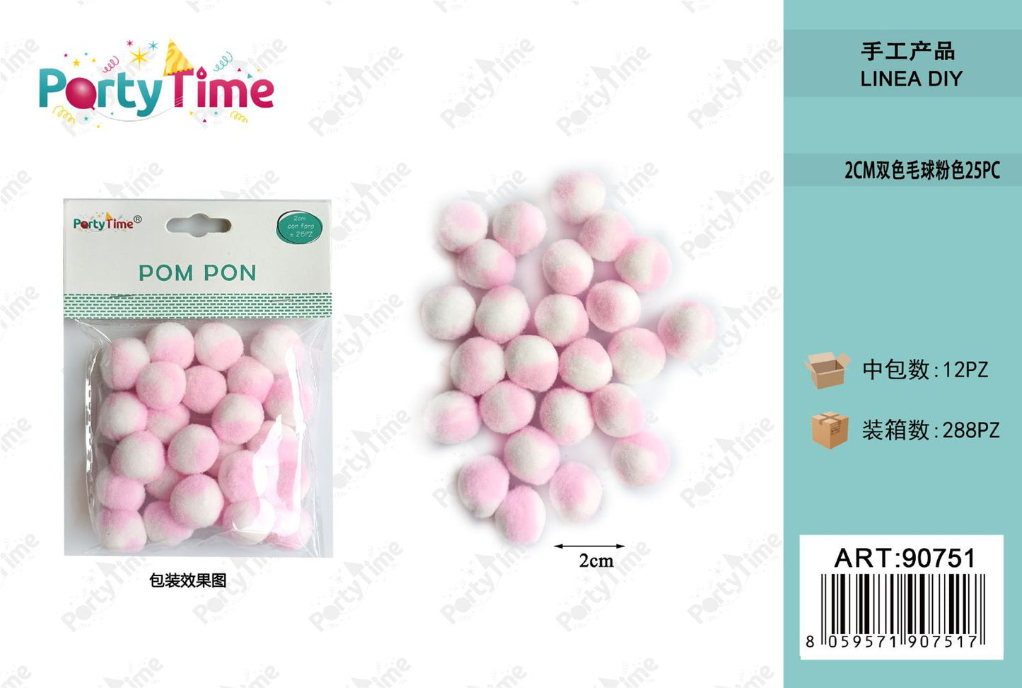 *POM PON BICLORE 2CM 25PZ