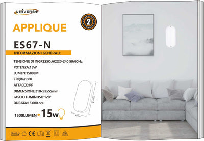 APPLIQUE ESTERNO/15W/4000K/BIANCO