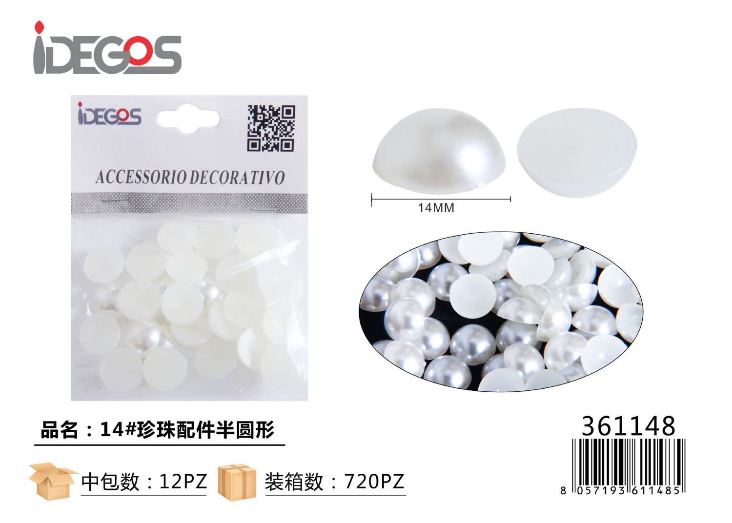 ACC/DECORATIVI A SEMICERCHIO DI PERLE BIANCO 14#