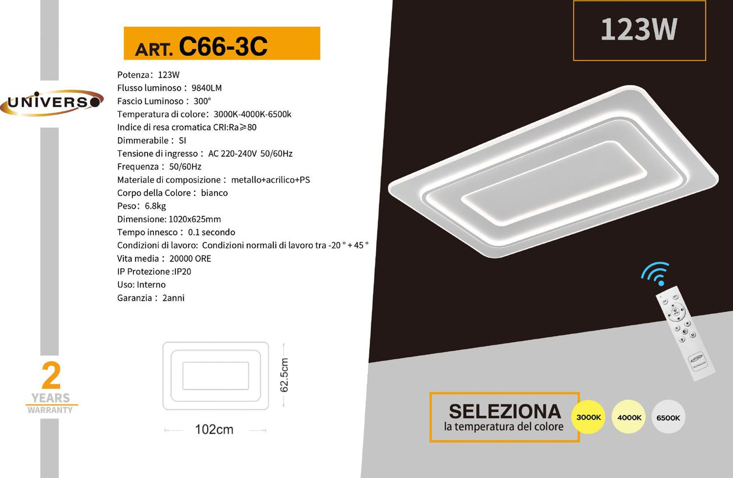 LAMPADARIO DA SOFFITTO/123W/3000K-6500K