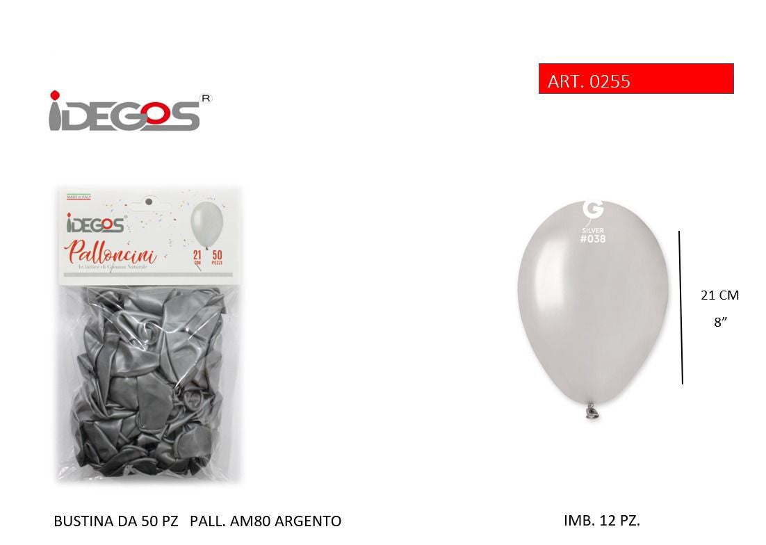 BUSTINE PALLONCINI GOMMA METALLIZZATO ARGENTO 50PZ