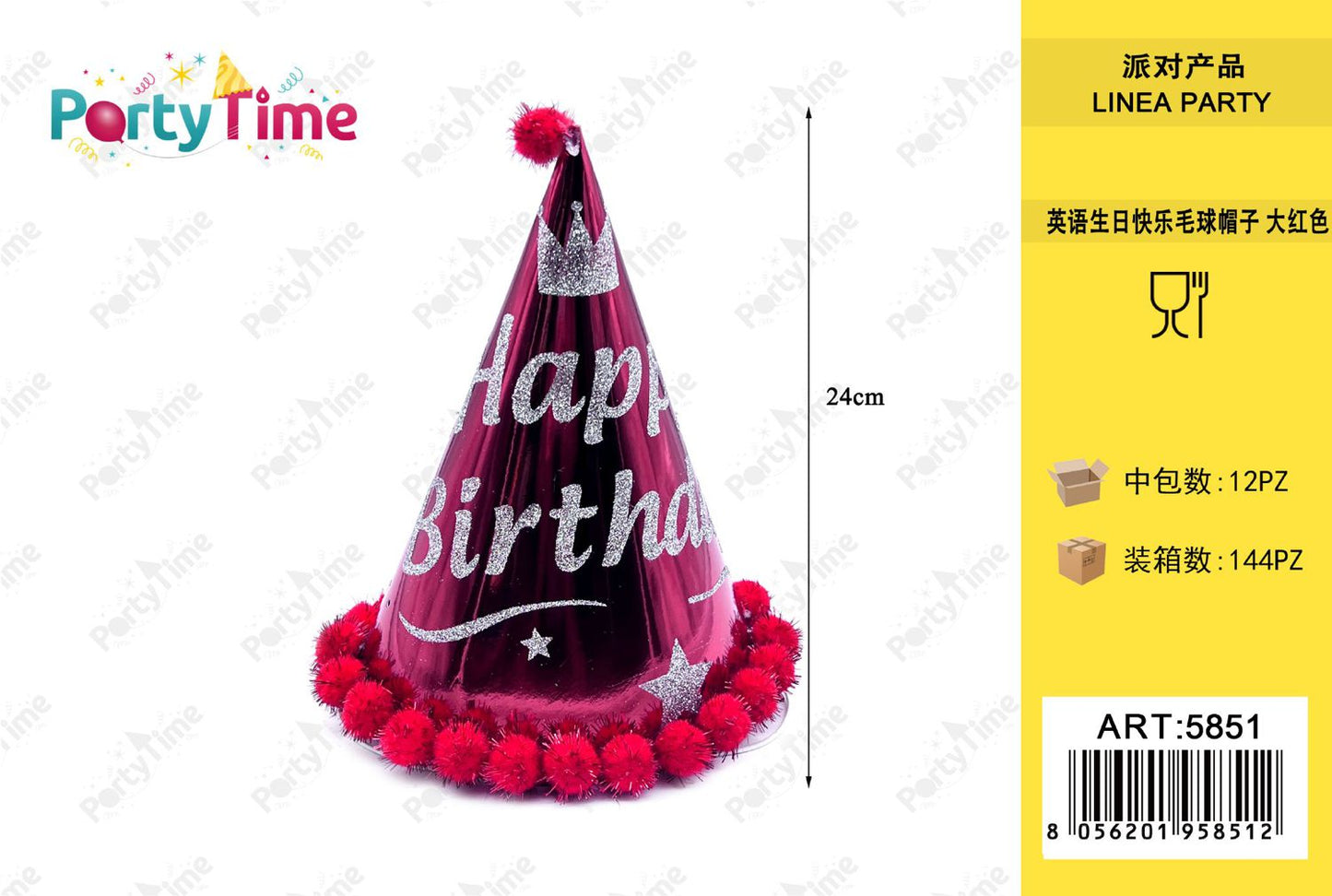 *CAPPELLO 24CM 'HAPPY BIRTHDAY' ROSSO