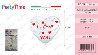 *BUSTINE PALLONCINI DI GOMMA CUORI I LOVE YOU BIANCO 4PZ