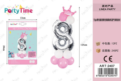 *SET PALLONCINO CORONA ROSA NUMERO 8