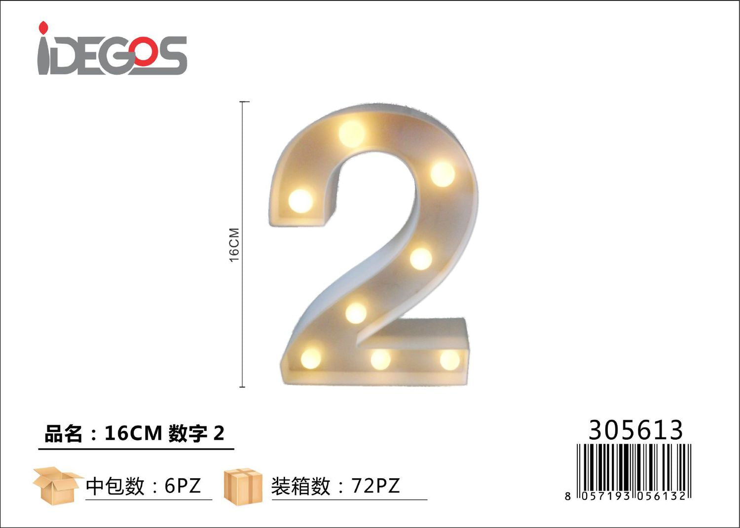 NUMERO DI LUCE LED 2 16CM