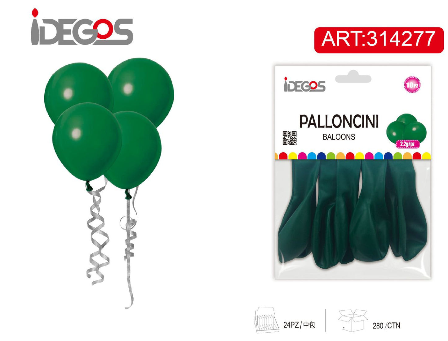 PALLONCINI IN LATTICE VERDE SCURO 10PZ 2.2G