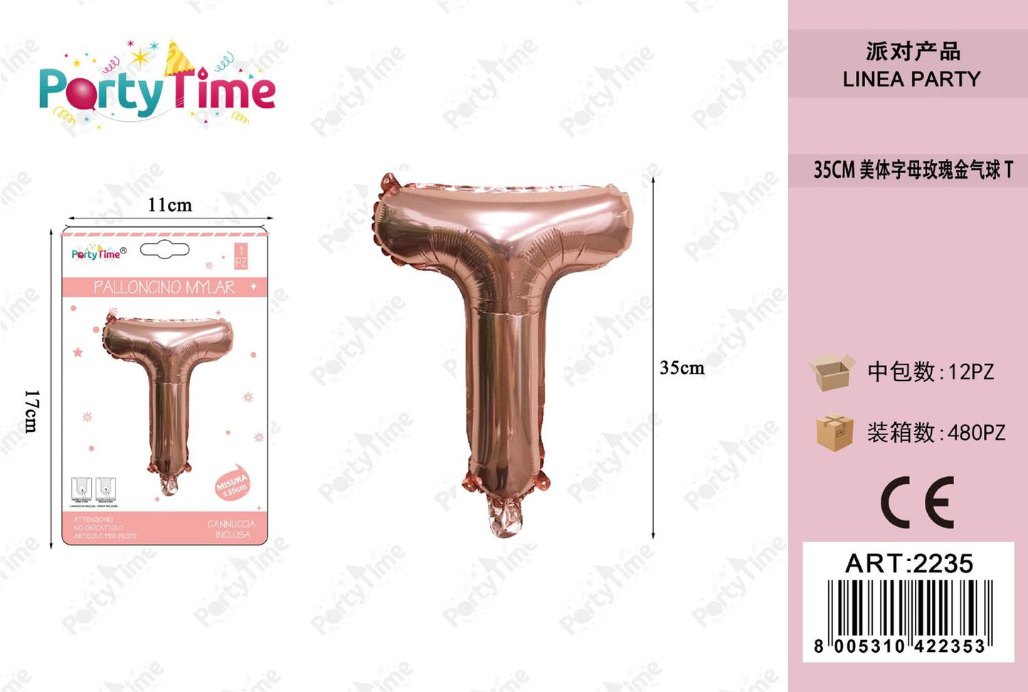 *35CM PALLONCINO ALLUMINIO ORO ROSA T