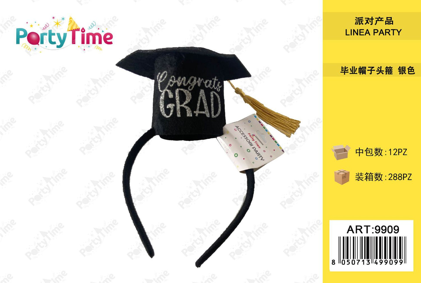 *cerchietto per party  con cappello di laurea 'congrats grad' argento