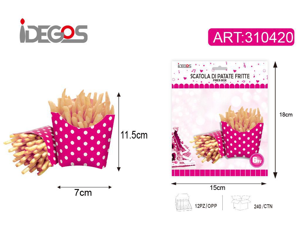 ACCESSORI FESTA SCATOLE PATATINE CARTA CON PUNTINI 250G 6PZ MAGENTA