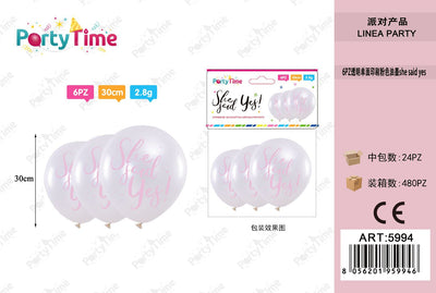 *PALLONCINI 6 PZ 'SHE SAID YES' TRASPARENTE