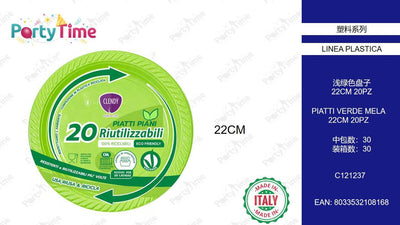 C121237 PIATTI PIANI RIUTILIZZABILI 20PZ VERDE