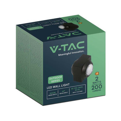 V-TAC Applique LED da Muro 2W Doppio Fascio Luminoso Corpo Nero 4000K IP54