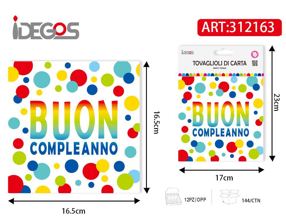 TOVAGLIOLI DI CARTA BUON COMPLEANNO COLORATI 20PZ