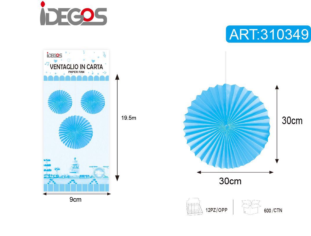 DECO/FESTA A VENTAGLIO AZZURRO 30CM 1PZ