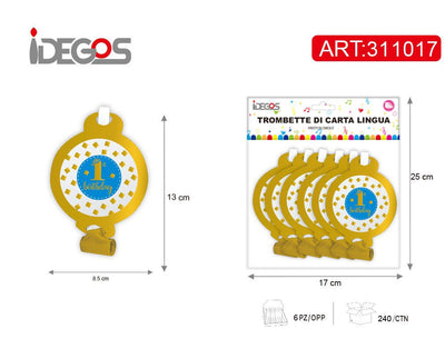 ACCESSORI FESTA TROMBETTA CANNUCCIA PLASTICA 300G 6PZ AZZURRO